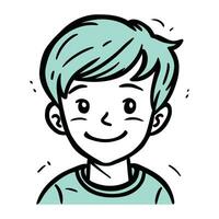 illustratie van een jongen met blauw haar- glimlachen en op zoek Bij de camera vector