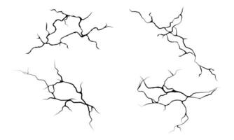 reeks van barst elementen. verzameling van muur scheuren. zwart bliksem element. illustratie van geïsoleerd grond scheuren Aan een wit achtergrond vector