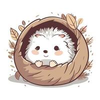 schattig weinig egel in een nest. vector tekenfilm illustratie.