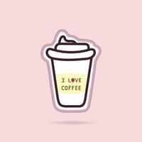 hand- getrokken papier koffie kop vector illustratie concept, logo tekst creatie Aan koffie beker, kleur sticker, lap etiket geïsoleerd Aan roze.
