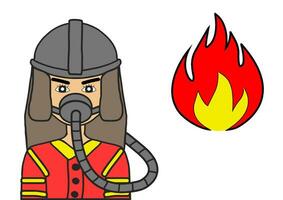 reeks van tekens van beroep brandweerman met brand veiligheid apparatuur. brandweerman. vector