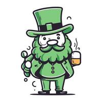 elf van Ierse folklore met een mok van bier. vector illustratie.