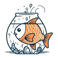 schattig tekenfilm goudvis in een vissenkom. vector illustratie.