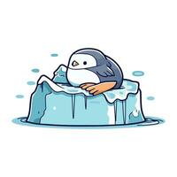 schattig pinguïn zittend Aan de ijs. tekenfilm vector illustratie.
