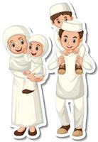 stickersjabloon met moslim familie stripfiguur vector