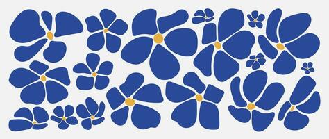 abstract botanisch kunst achtergrond vector. natuurlijk hand- getrokken patroon ontwerp met blauw bloem. gemakkelijk hedendaags stijl geïllustreerd ontwerp voor kleding stof, afdrukken, omslag, banier, behang. vector