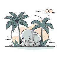 schattig olifant met palmen bomen vector illustratie grafisch ontwerp vector illustratie grafisch ontwerp