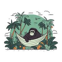 gorilla in een hangmat in de oerwoud. vector illustratie.