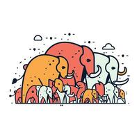 vector illustratie van een groep van olifanten in een lijn kunst stijl.