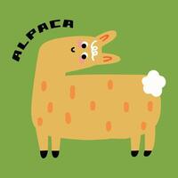 creatief hand- getrokken kinderen tekenfilm illustratie van schattig alpaca vector