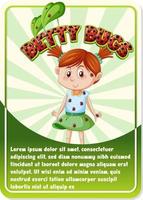 karakter spelkaartsjabloon met woord betty bugs vector