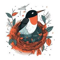 vector illustratie van een vogel in de nest. hand- getrokken stijl.