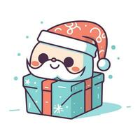 schattig kawaii de kerstman claus met geschenk doos. vector illustratie.