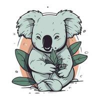 schattig koala met eucalyptus bladeren. vector illustratie.