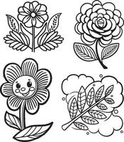 zwart en wit bloemen, schetsen, clip art. vector