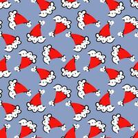 de kerstman claus Kerstmis hoeden. Kerstmis naadloos ornament met vliegend rood petten Aan een blauw achtergrond. herhalen elementen in verschillend draait. het drukken Aan textiel en papier. vakantie verpakking van krom hoed vector