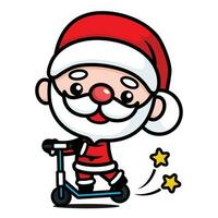 schattig en kawaii Kerstmis de kerstman claus tekenfilm karakter rijden scooter vector