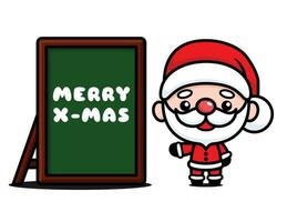 schattig en kawaii Kerstmis de kerstman claus tekenfilm karakter met bord vector