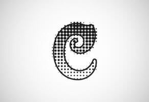 brief c logo in halftone dots stijl, stippel vorm logotype vector ontwerp.