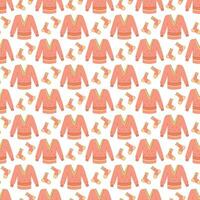 naadloos patroon met warm winter truien en sokken in roze. vector vlak kleur illustratie.