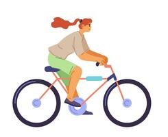 eco vervoer, vrouw karakter rijden fiets vector
