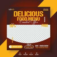 snel voedsel menu en restaurant bedrijf afzet sociaal media banier ontwerp sjabloon. vector