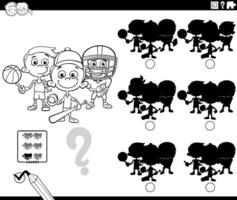 schaduwen spel met tekenfilm jongens en sport- kleur bladzijde vector