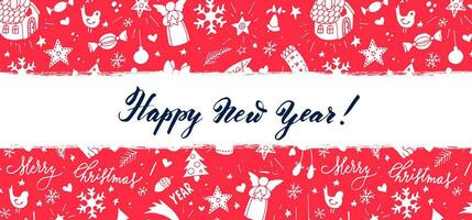 vrolijk Kerstmis en gelukkig nieuw jaar groet kaart met rood en wit achtergrond vector