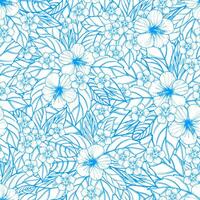 blauw naadloos bloemen patroon met hibiscus bloemen en bladeren vector