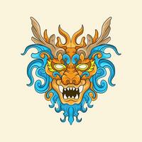 Chinese leeuw dans hoofd, China maan- nieuw jaar draak masker. traditioneel Aziatisch karakter, kostuum voor vakantie viering, tekenfilm ontwerp element geïsoleerd Aan wit achtergrond vector