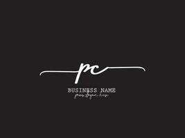 elegant pc handtekening logo, modern pc logo brief ontwerp voor u vector