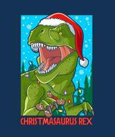 kerstaurus rex. grappig Kerstmis tekenfilm illustratie. vector