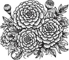 tekening bloem boeket van lijn kunst, lief ontwerp. gemakkelijk schetsen kunst van goudsbloem bloem, lijn kunst boeketten van bloemen hand- getrokken illustratie, tekening Zentangle, tatoeëren tekening kleur vector