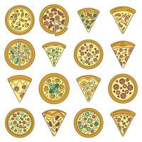 pizza plak icoon reeks vector kleur