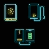 telefoon macht bank icoon reeks vector neon