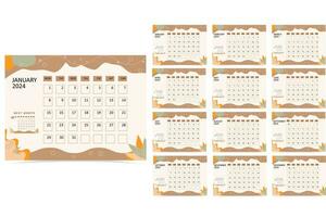 hand- getrokken elegant modern 2024 jaar- kalender sjabloon vector