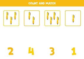 telspel met schattige schrijfpennen. reken werkblad. vector