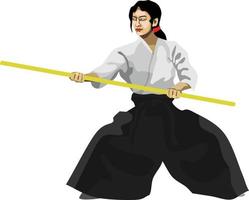 aikido meisje speel lange stok vector