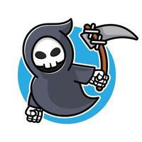 schattige grim reaper met zeis cartoon afbeelding. vector