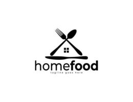 home food logo-ontwerp met lepel, vork en keukenmes vector