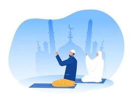 religieus moslim gebed gebed in traditionele kleding vector