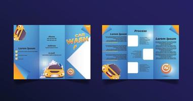 driebladige brochure voor wasstraat met autocartoon vector