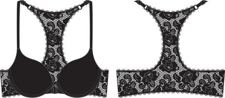 Lace back beha technische illustratie. bewerkbare lingerie platte schets vector