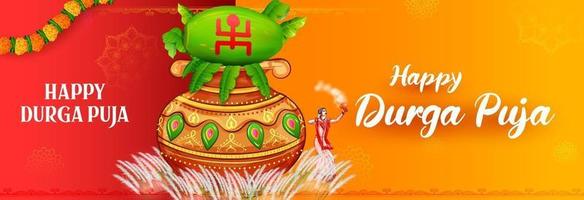 godin durga gezicht in gelukkig durga puja subh navratri indisch religieus vector