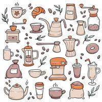 handgetekende set koffie-elementen doodle vector