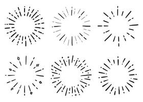 hand getekende set van sunburst shine ray. tekening vector