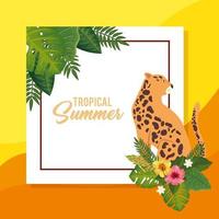 tropische zomerposter met luipaard en bladeren vector