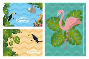 set scènes van tropische zomerposter met exotische dieren vector