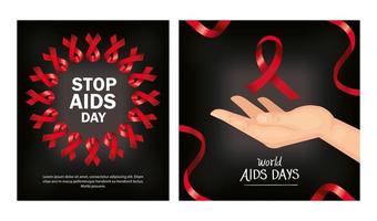 set poster van wereld aids dag met decoratie vector