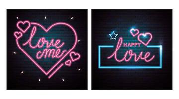 set belettering van neonlicht voor Valentijnsdag vector